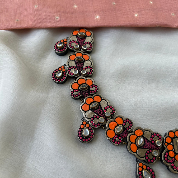 Antique terracotta necklace with pink kundan stones