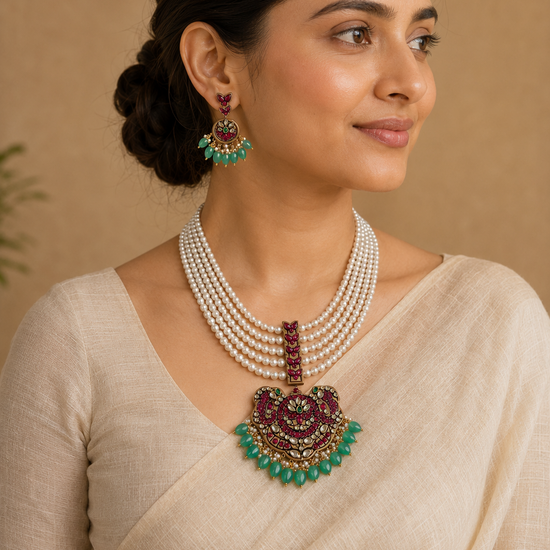 Pearl layered kemp terracotta necklace set