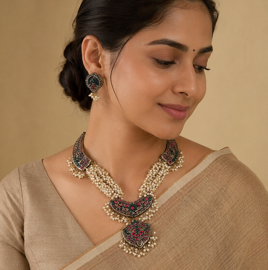 Gold Terracotta Traditional Pearl Necklace