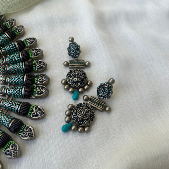 Teal and Green Terracotta Jewellery Necklace Set with Earrings in Contemporary Design