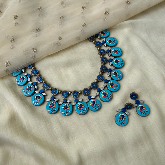Handmade Terracotta Floral Necklace and Earrings