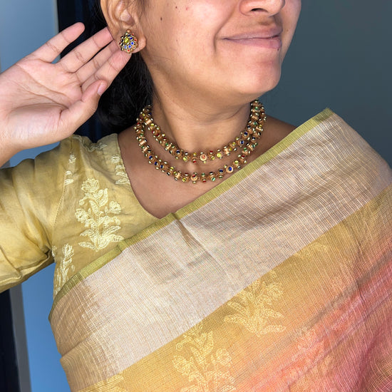 Multicolour Terracotta Necklace Set with Kundan Stones – Traditional Ethnic Jewellery