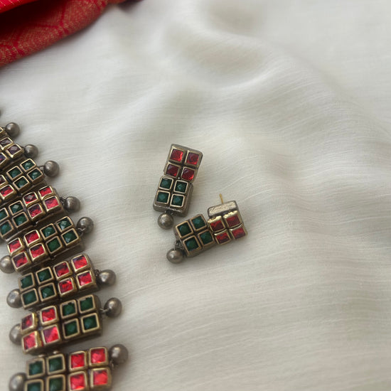Geometrical Square Kundhan Terracotta Necklace Set