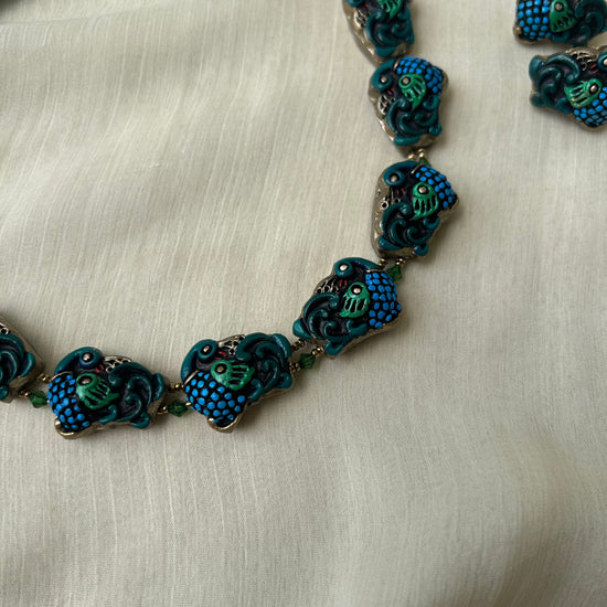 Intricate Peacock Terracotta Statement Necklace