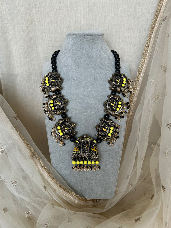 Handmade yellow Terracotta Necklace with Earrings