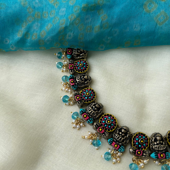 Lakshmi Floral Terracotta Necklace Set with Pearls and Crystals