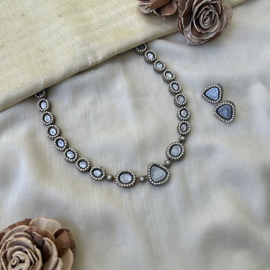 3 in 1 Terracotta Necklace set with stone embellishments in Pastel shades