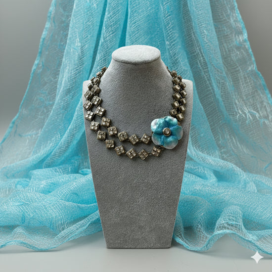 Nita Ambani inspired blue flower on the side necklace set