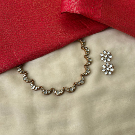 Terracotta Gold Crescent Moon Choker | Kundan Necklace