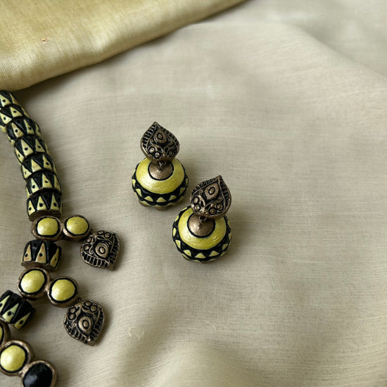 Terracotta Beaded Tribal Necklace Set in Yellow