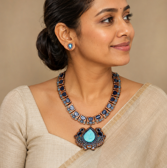 Peacock teal terracotta necklace set