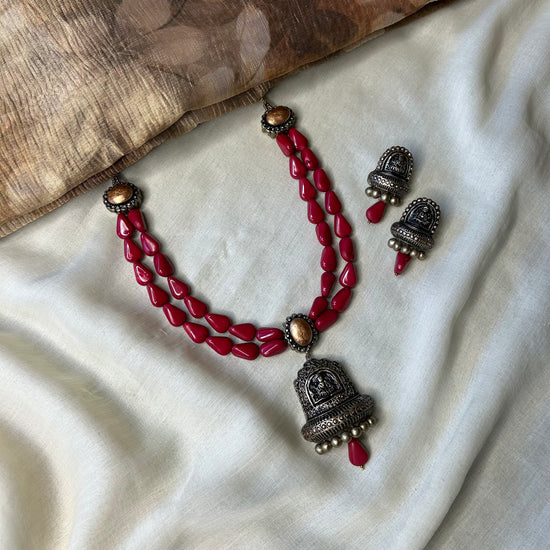 Vintage Crimson terracotta jewellery neckset