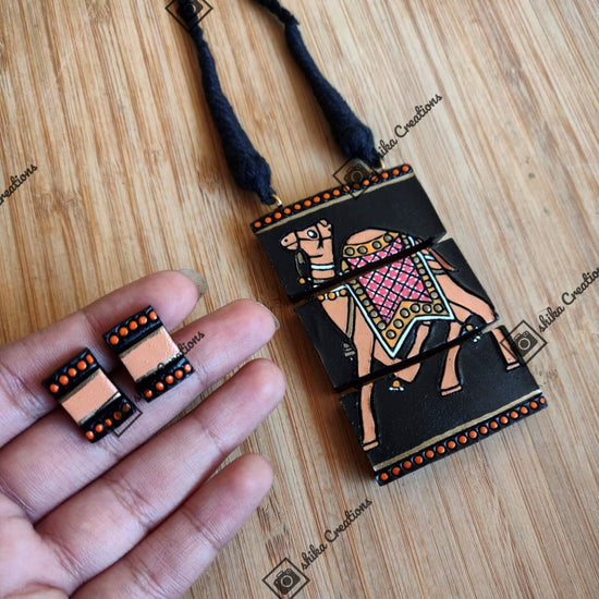 Camel folk art terracotta pendant