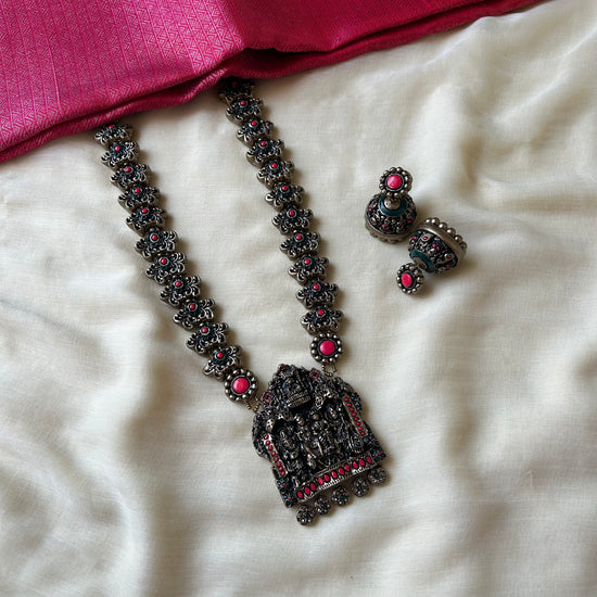 Handmade Pink and Green Terracotta Neckset with Earrings