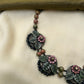 Embossed Pink Floral Terracotta Necklace Set with Unakite Gemstone Beads