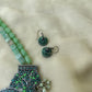 Two Layered Peacock Terracotta Necklace set in green with pearls