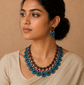 Blue terracotta floral dangling necklace