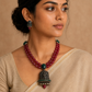 Vintage crimson red beaded terracotta goddess pendant necklace with jhumka