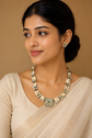 Baroque white pearl necklace set - Handmade terracotta short necklace with earrings