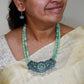 Two Layered Peacock Terracotta Necklace set in green with pearls