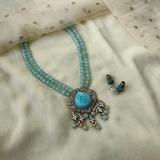Handmade Terracotta Pendant Necklace with Glass Beads