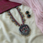 Peacock Terracotta Necklace Set in Pink & Green Kundhan Stones