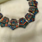 Multicolour Tribal Terracotta Necklace Set with Jhumkas
