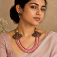 Handmade terracotta Lakshmi necklace set with tulip Pavalamalli beads and pearls