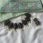 Terracotta Radha Krishna Necklace Set with Pale Green Glass Bead Danglers
