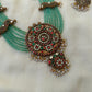 Crystal Layered Terracotta Peacock Necklace Set with Kundhan Stones