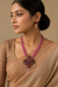 Layered Pink Beaded Gandaberunda Kemp Terracotta Necklace Set