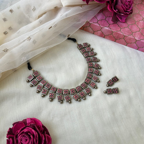 Handmade Terracotta Pink Necklace Set