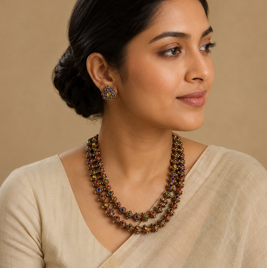 Layered kundan terracotta necklace set