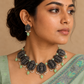 Terracotta Radha Krishna Necklace Set with Pale Green Glass Bead Danglers