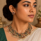 Peacock Red and Green Kundhan Terracotta Necklace with pearls