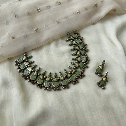 Handmade Terracotta Geometric Necklace and Earrings