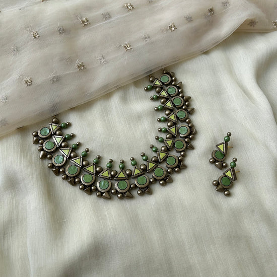 Handmade Terracotta Geometric Necklace and Earrings