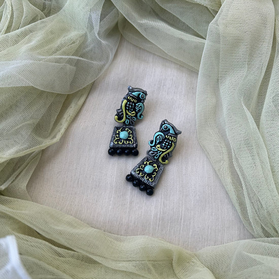 Pastel Peacock Terracotta earrings - Studs - Daily wear