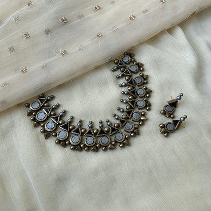 Handmade Terracotta Geometric Necklace and Earrings