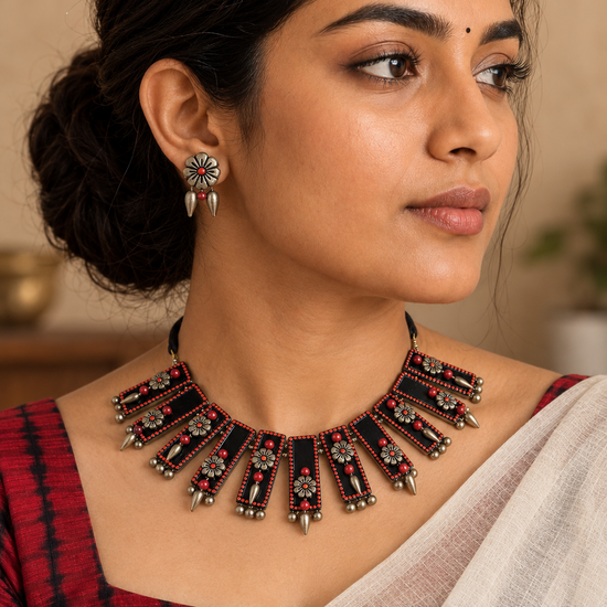 Terracotta Choker Set with Embossed Floral Designs