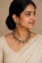Floral clay necklace set with pearl dangles