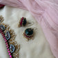Peacock Terracotta Necklace Set in Pink & Green Kundhan Stones