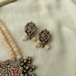 Terracotta Peacock Pendant Necklace with Double-Layer Glass Beads
