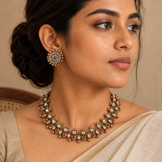 Terracotta Choker Set with Kundan Stone Embellishments