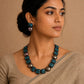 Metallic teal and silver terracotta necklace and earrings set