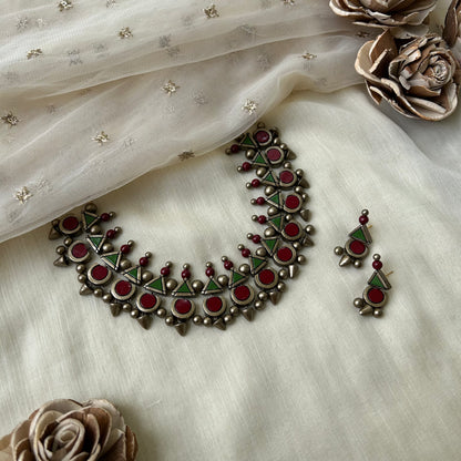 Handmade Terracotta Geometric Necklace and Earrings
