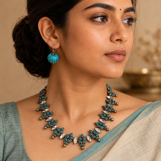 Terracotta leaf Set with Kundan Stone beads