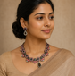 Floral Peach and Brown Terracotta Necklace Set with Stones
