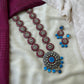 Mandela Blue and Pink Terracotta Necklace Set with Kundhan stones