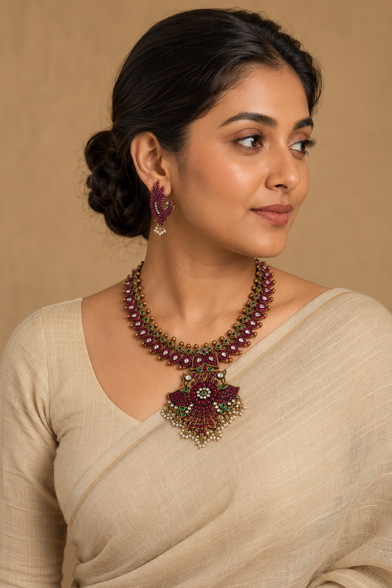 Gandaberunda kemp terracotta necklace with ear cuffs